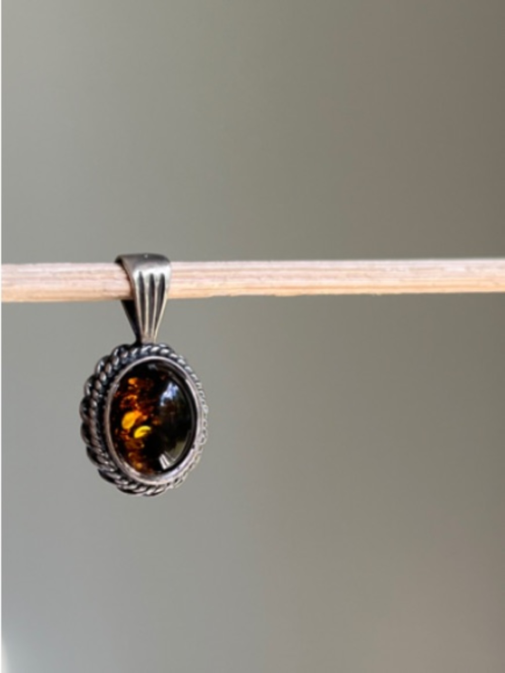 Sterling Silver Amber Oval Pendant in Honey Brown
